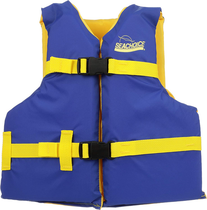 Blue and yellow foam life jacket