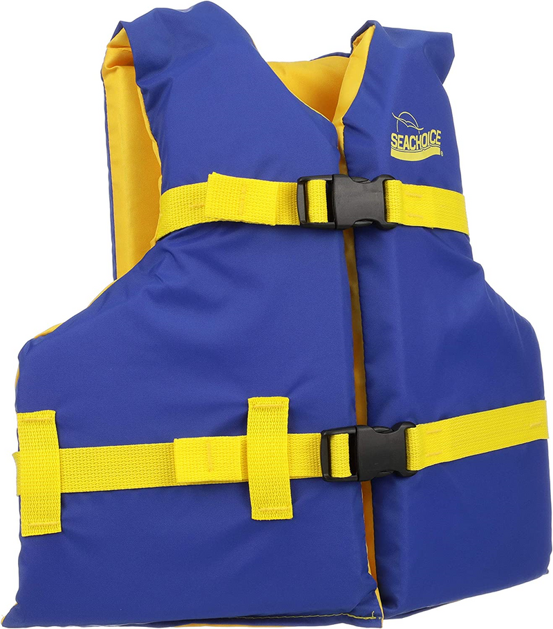 Blue and yellow foam life jacket