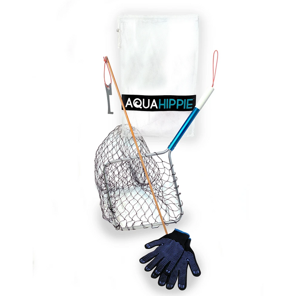 Kit including bag, net, tickle stick, gloves, and ruler