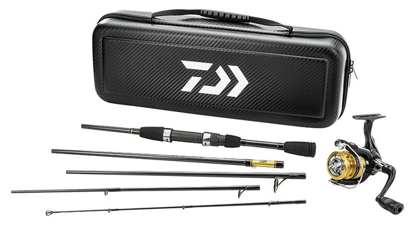 Carbon Case with D-Vec logo and 5 piece rod and reel shown