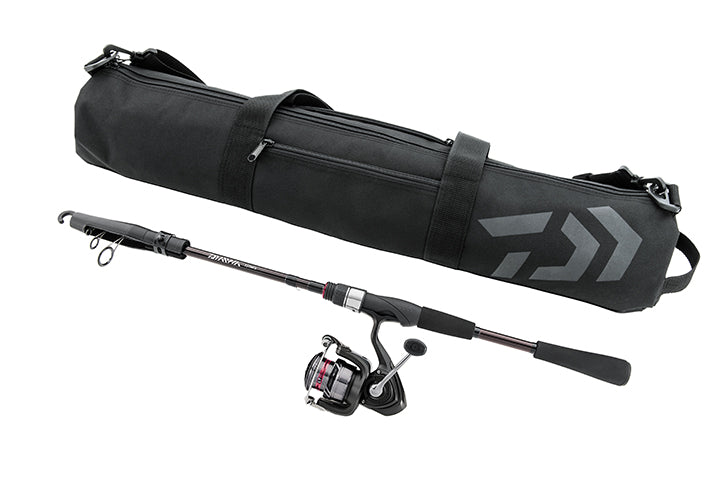 Travel combo kit showing travel bag and telescopic rod and crossfire reel
