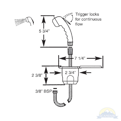 diagram and measurements of spray handle