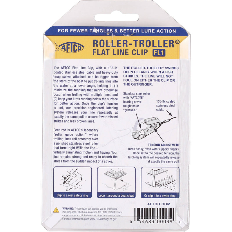 AFTCO Roller Troller Flat Line Clip Back of Package FL1