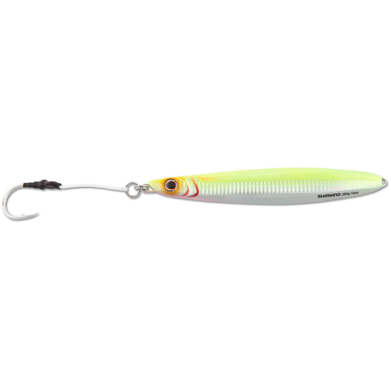 Butterfly flat-side jig - Chartreuse Silver with hook