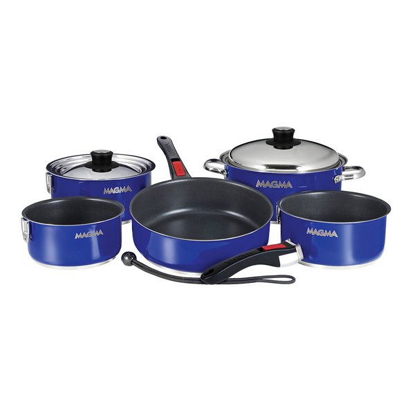 Blue Stainless steel pots and pans with black interior