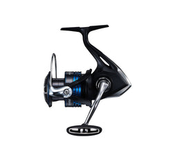 Shimano Nexave FI side view showing handle  -  black with blue accents 