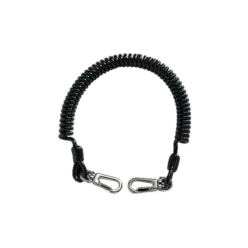 Replacement lanyard black coil with 2 stainless steel clips