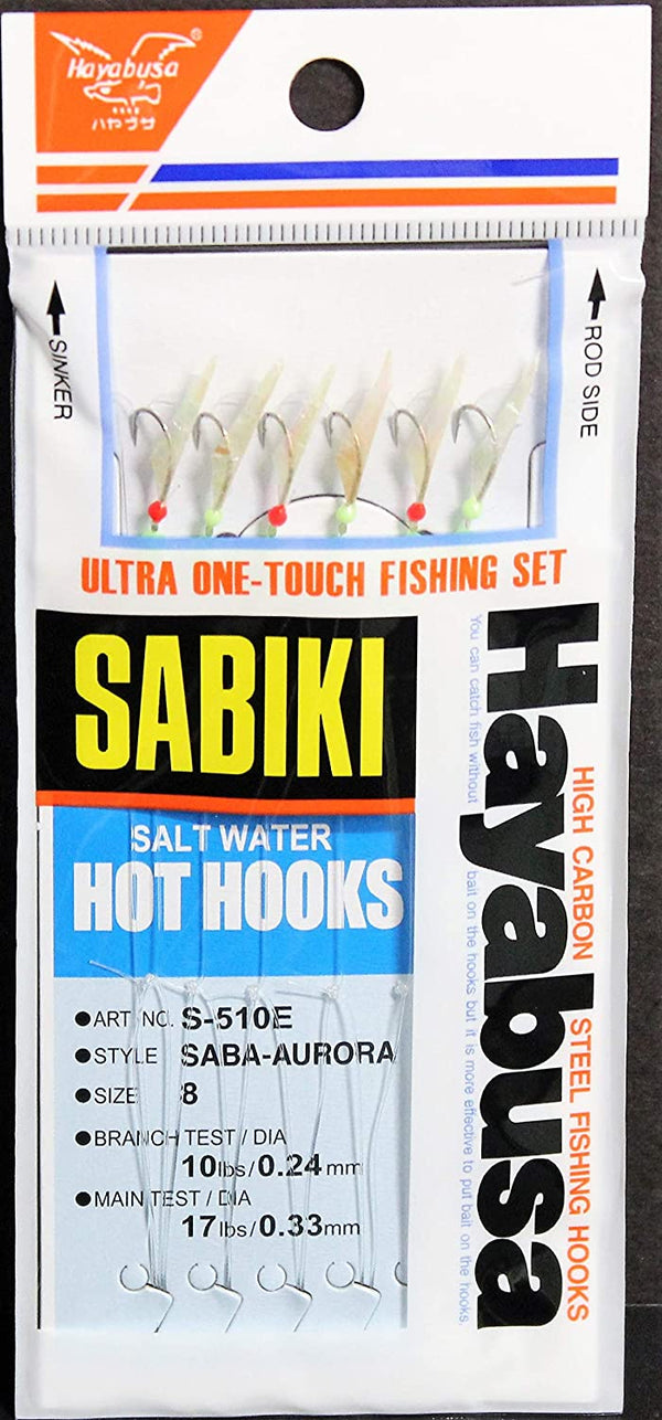 Sabiki Saba Aurora 3 red, 3 green #8 hooks