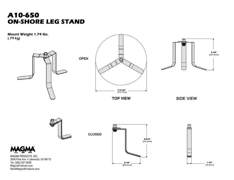 Stainless steel Leg mount Diagram of measurements