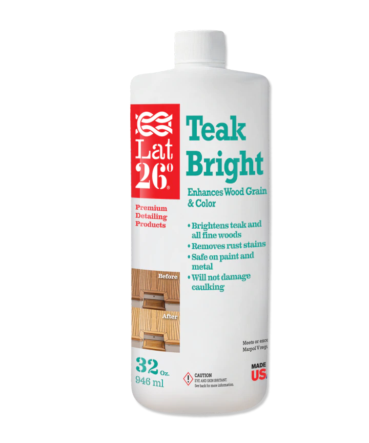 White bottle of 32oz teak bright