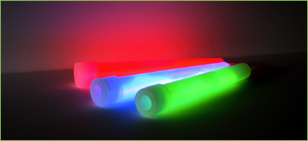 Diamond lightsticks glowing red, blue, and green