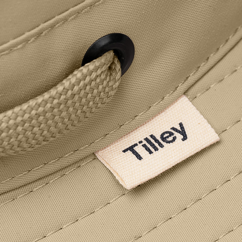 Khaki tilley hat close up