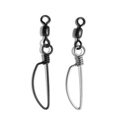 Rite Angler Marlin Barrel Snap Swivel shown in silver and black nickel