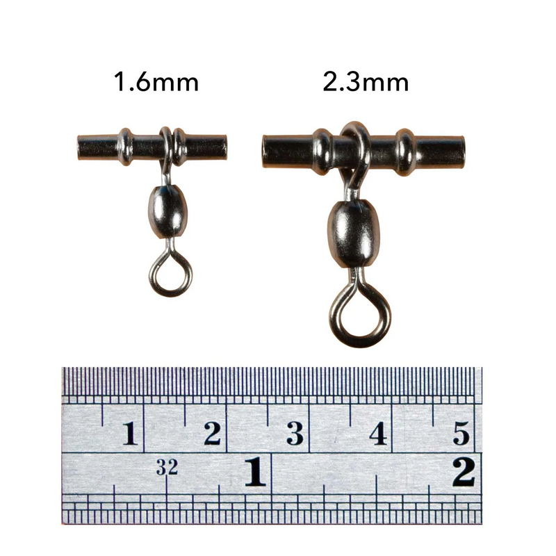 1.6mm and 2.3mm swivel sleeves shown with ruler