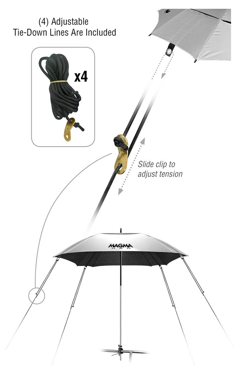 Silver Rail mount Umbrella Diagram with black rope